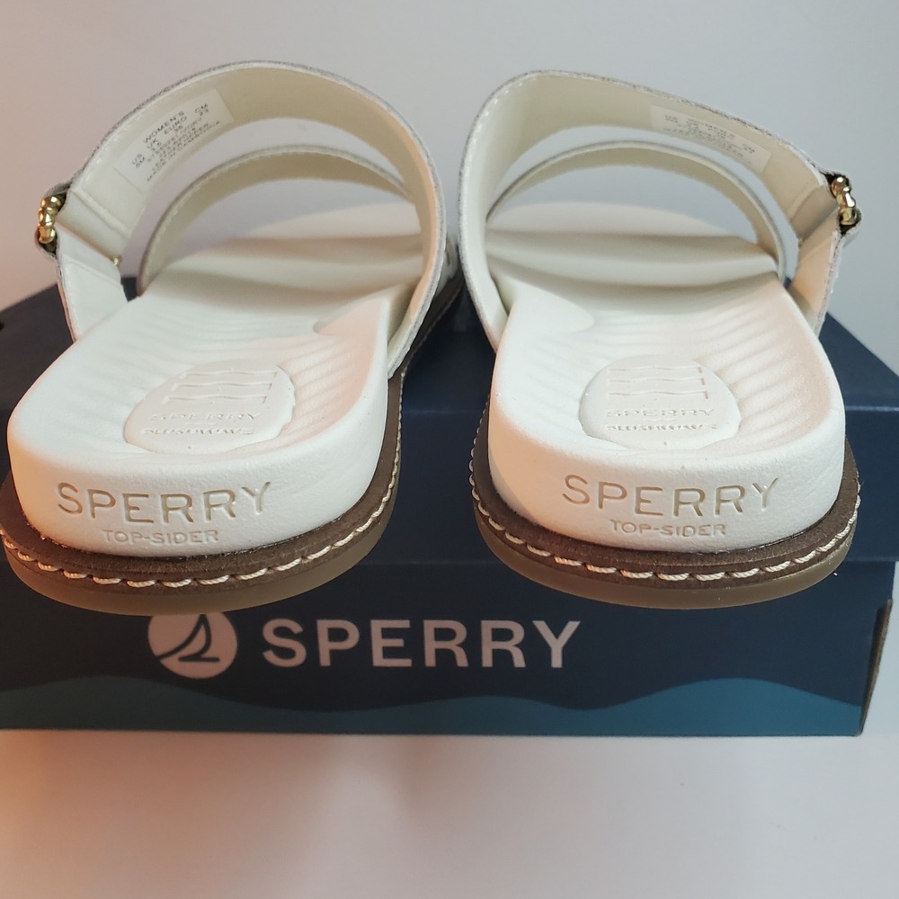 Sperry Top-Sider Plushwave Ivory Leather Slide Sandals STS89281 Womens 6M NWT